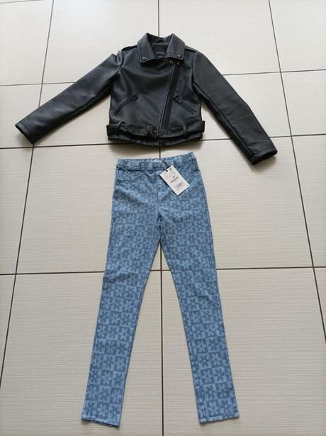 Komplet jeggíny+koženka 134-140, zara,134