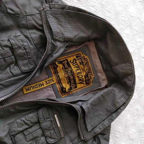 Superdry grey genuine leather jacket m vintage, superdry,m
