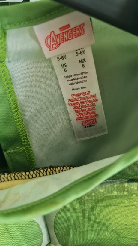 Hulk karneval kostým marvel 5/6rokov, 