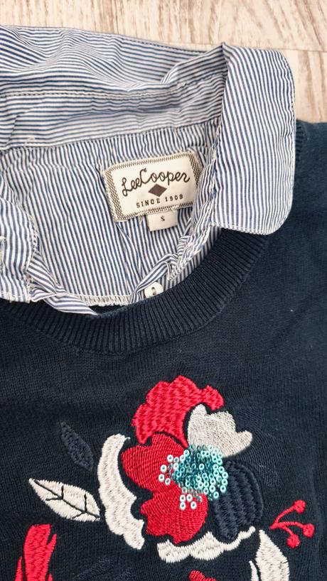 Košeľový modrý sveter s výšivkou, lee cooper, s, lee cooper,s