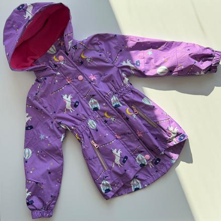 Dievčenská prechodná bunda unicorn fialová, 116