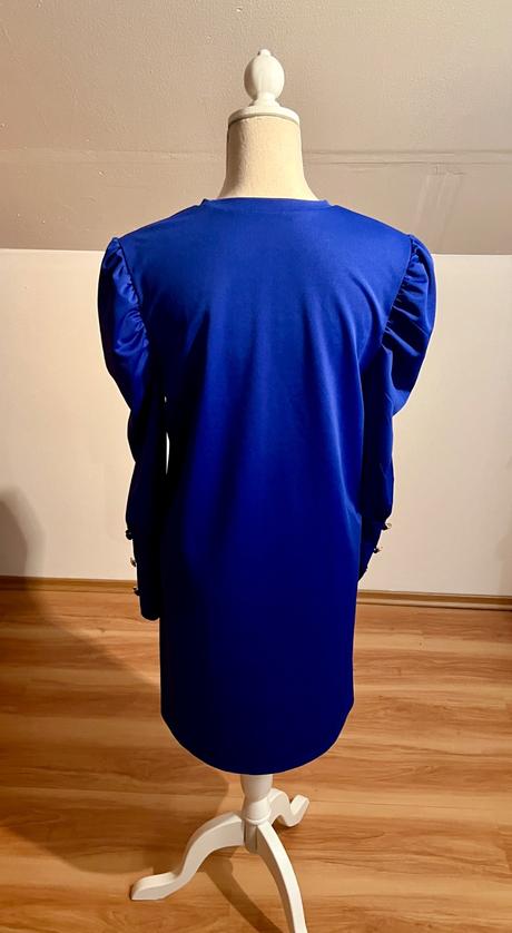 Modré šaty s nariasenými rukávmi, l, l