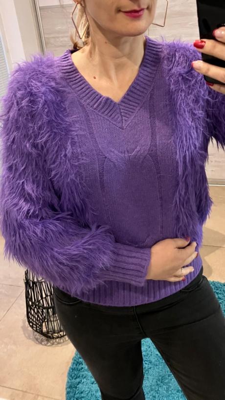 Dámsky huňatý sveter fialový l/xl, l / xl