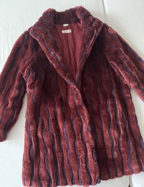 Helena vera kožušinový kabát elegantný vínový, xxl