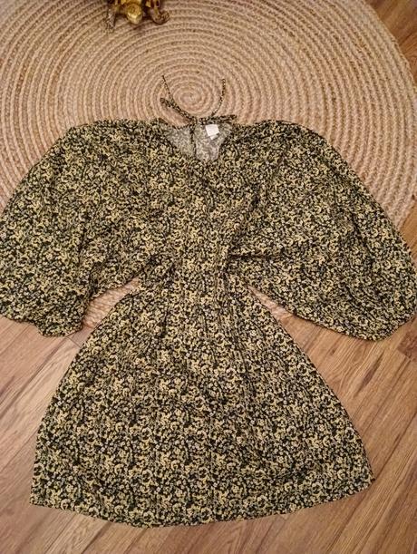 Oversize šaty s puff rukávmi potlač kvety, h&m,xl
