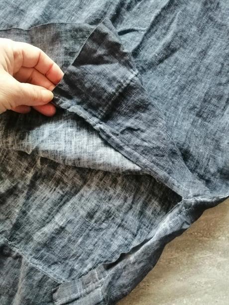 Ľanové modré maxišaty vm, carmen výstrih,volán, m