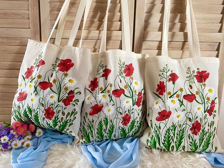Plátené, ručne maľované tašky, 