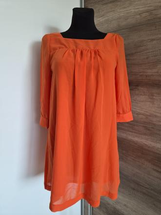 Žiarivé oranžové šifónové šaty, h&m,s