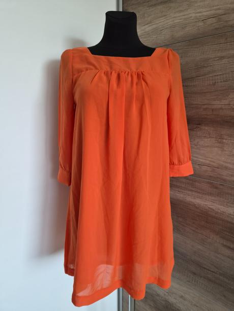 Žiarivé oranžové šifónové šaty, h&m,s
