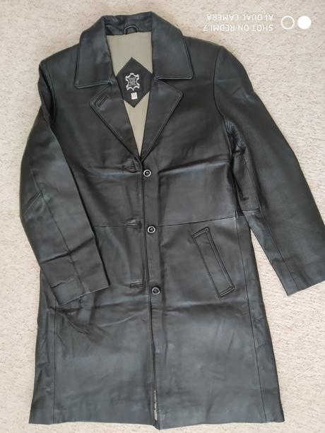 Kožené predĺžené sako, kabát, 42