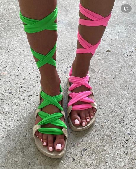 Kozene sandale s farebnym viazanim, 41