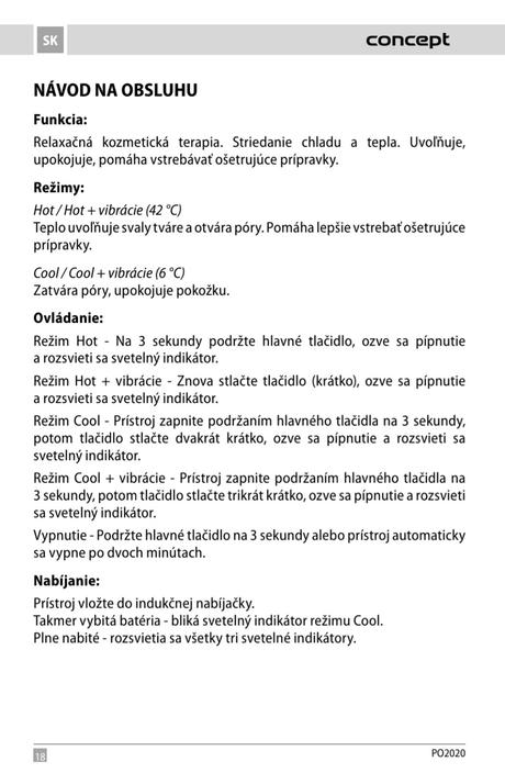 Masážny prístroj na tvár concept hot&cool po2020, 