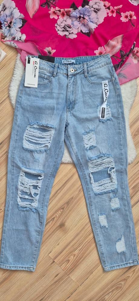 Set blúzka/top a džínsy +perličková čelenka grátis, m