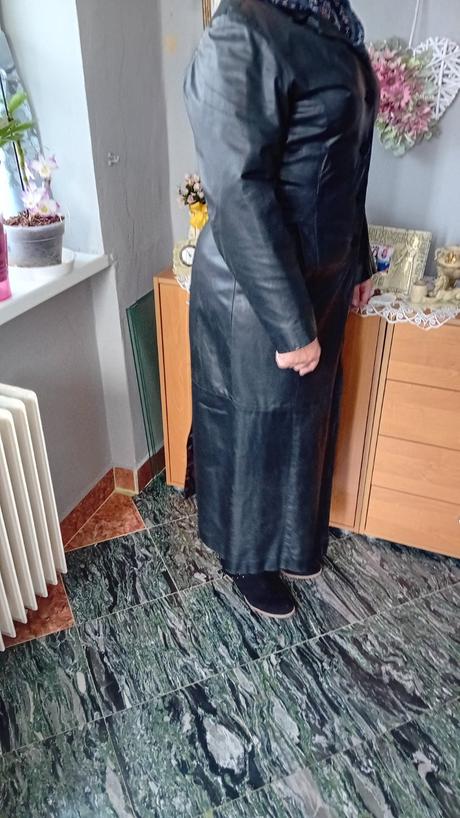 Kožený dlhý kabát na jeseň,veľ xl, xl