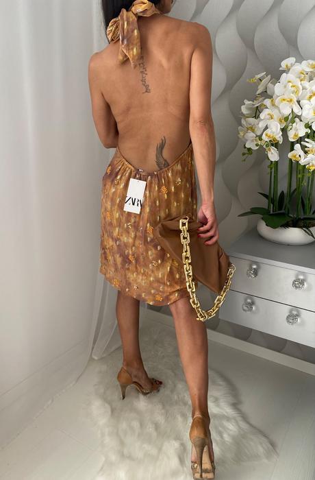 Zara - šifónové camel šaty, zara