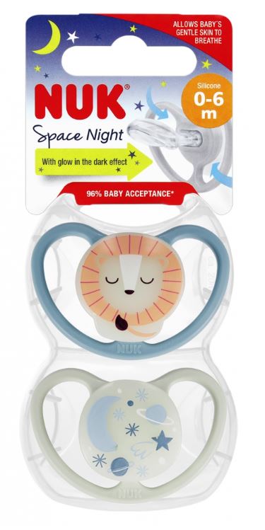 Nuk silikónový cumlík space night chlapec 0-6m, 2k, nuk