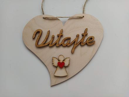 Drevené srdiečko na zavesenie / vitajte, 
