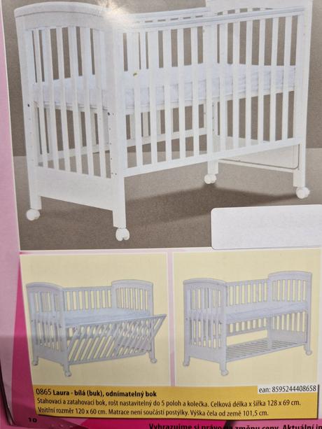 Detská postieľka scarlett laura (buk-biela) f, šírka (cm): 70,dĺžka (cm): 130