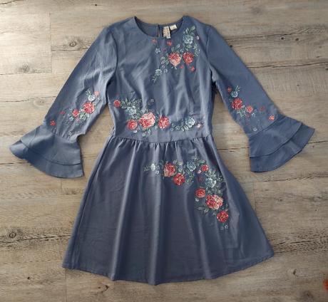 Modré vyšívané šaty, h&m,36