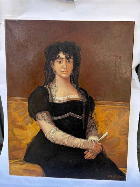 Starozitny stary vintage malovany obraz v histotic,