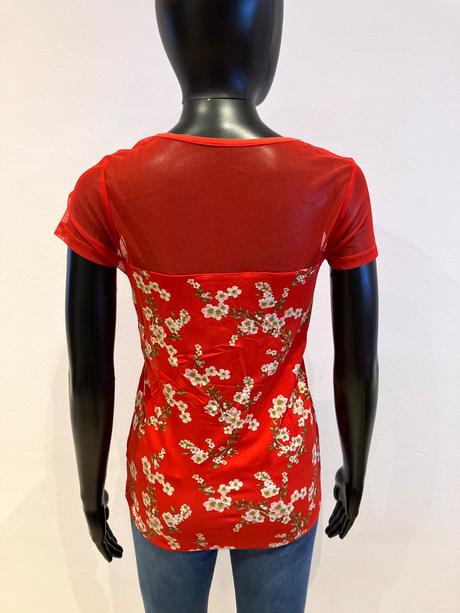 Dámske kvetované tričko červené melrose (36), s