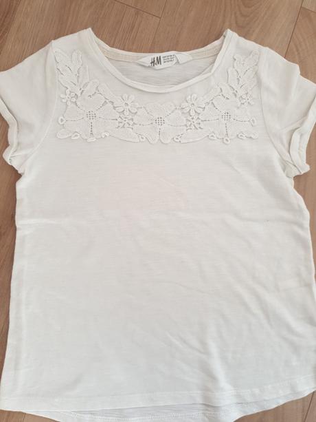 3x biele tricka s kratkym rukavom 122/128, h&m,122