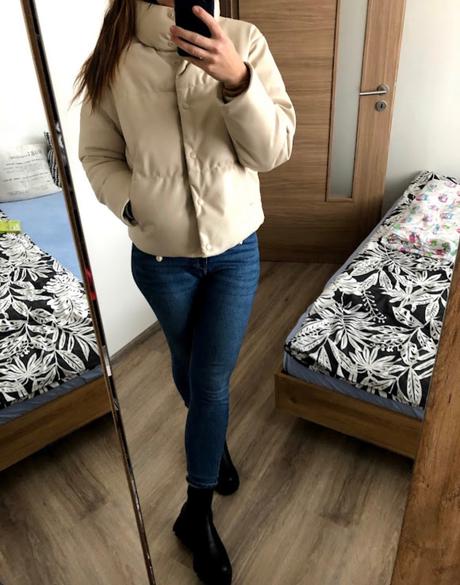 Kremova damska presivana bunda s stradivarius s ef, stradivarius,s