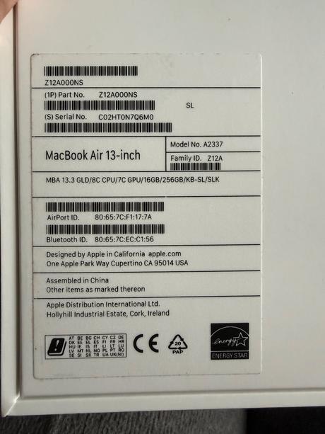 Macbook air 2020, 13-inch, m1, 16gb/256 gb, apple