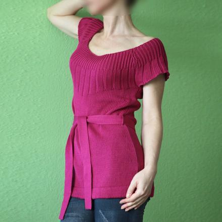 Sýto tmavo ružové pletené bavlnené tričko sfera, m, m