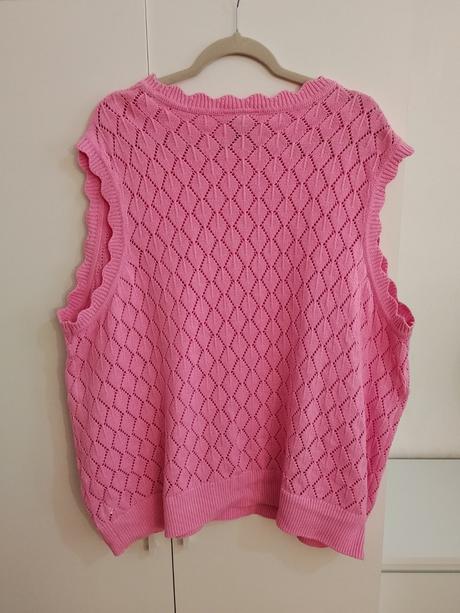 Bonprix pletená vesta ružová - ažúrový vzor, bonprix,52
