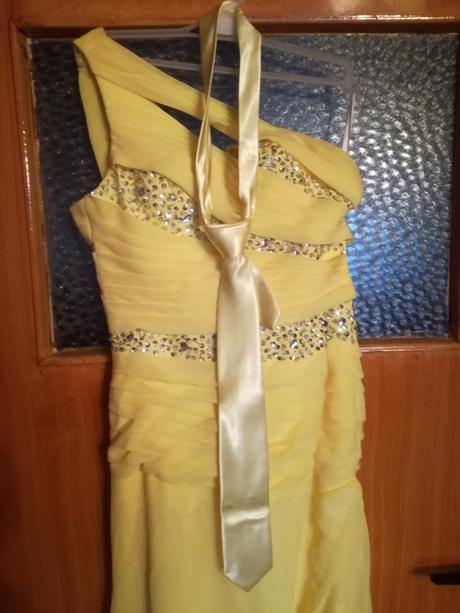 Zlte spolocenske saty + kravata, 38