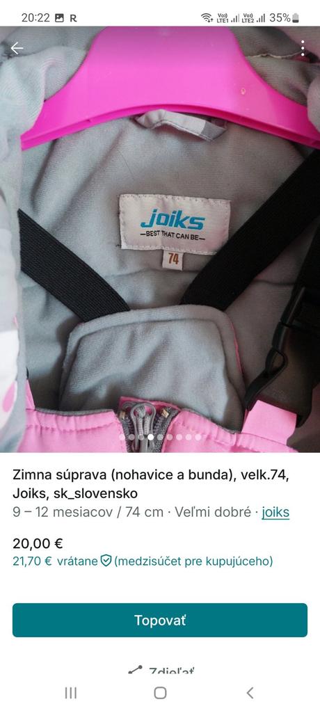 Zimná súprava (oteplovacky a bunda) velk.74, joiks, 74