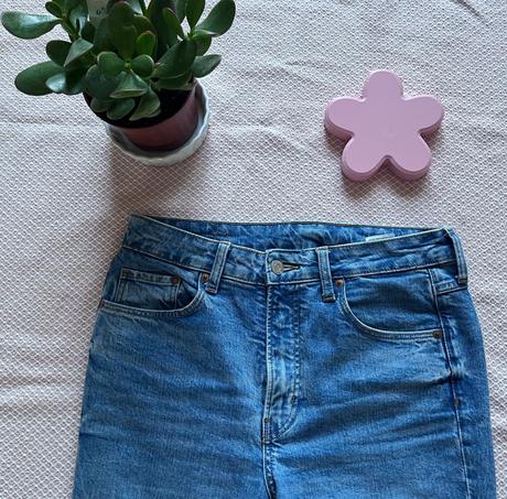Bledomodré bavlnené džínsy, vysoký pás, h&m, m/38, h&m,m