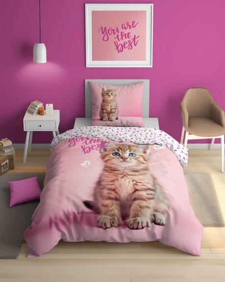 Obliečky 140x200 mačiatko ružové best - skladom, šírka (cm): 140,dĺžka (cm): 200