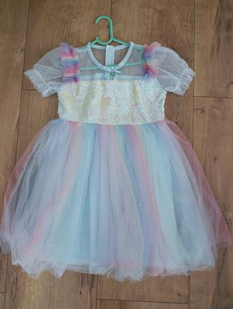 Modre tylove saty 128/134, 128