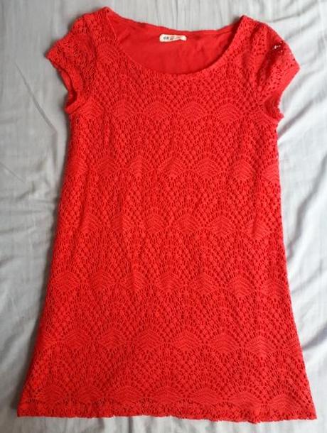 Červene cipkovane minišaty, h&m,164