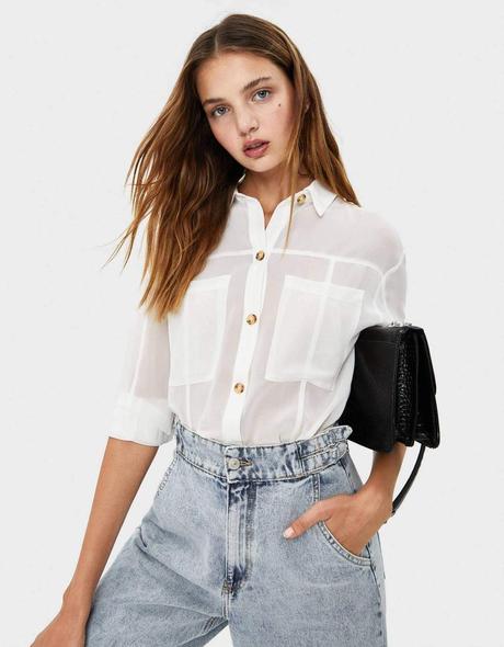 Dámska biela priesvitná blúzka bershka (26), bershka,s