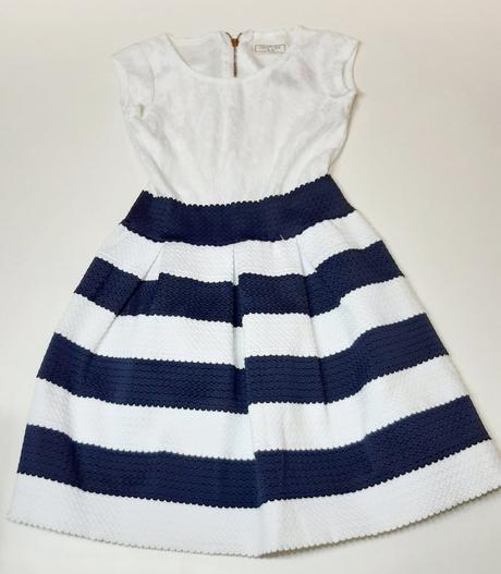 Modro-biele pásikavé elegantné šaty,veľk.122-128, 122 / 128