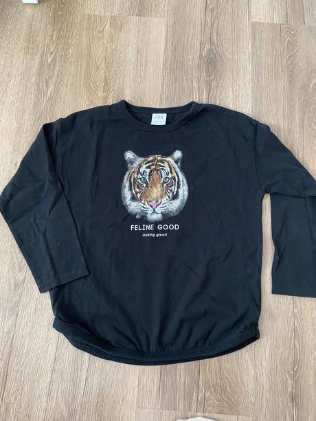 Čierne tričko s tigrom a kamienkami, zara,128