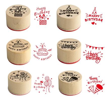 Drevená pečiatka -happy birthday - mix 6 kusov, 