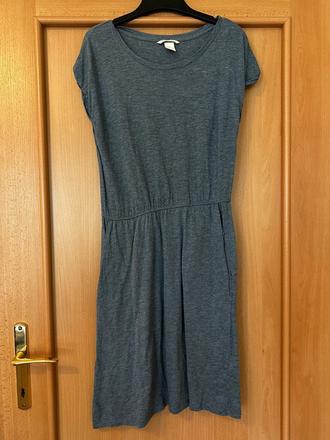 Šaty tmavo modré/ sivé látkové šaty, h&m,xs