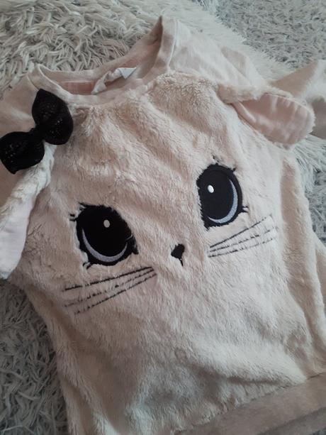 Nádherná huňatá mikinka s mačičkou a uškami, h&m,116