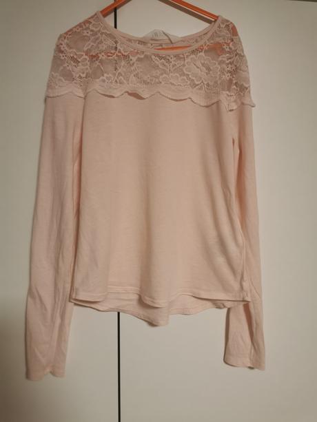 Bledo ružové tricko s čipkou, h&m,146