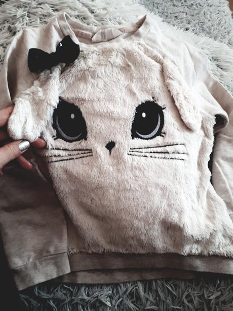 Nádherná huňatá mikinka s mačičkou a uškami, h&m,116