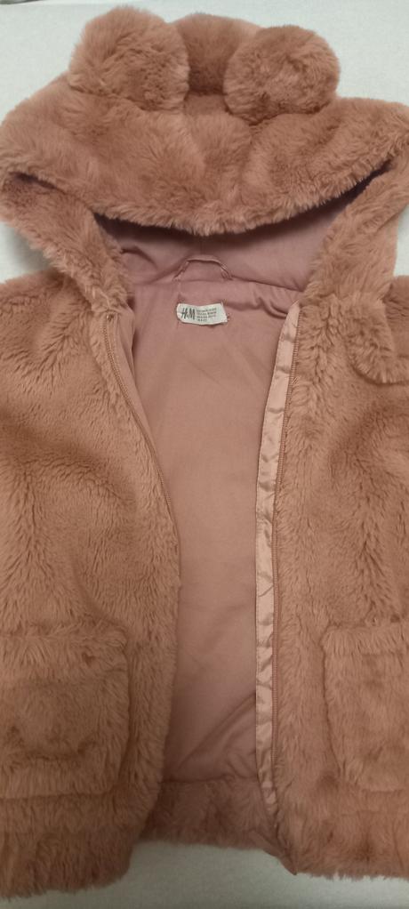 Ružová huňatá bundička 134, h&m,134