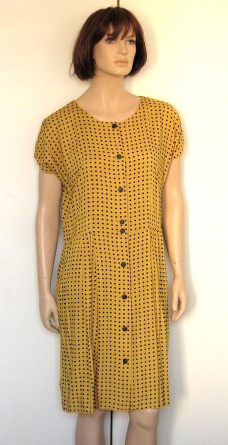 Horčicovo-žlté bodkované retro šaty, xl