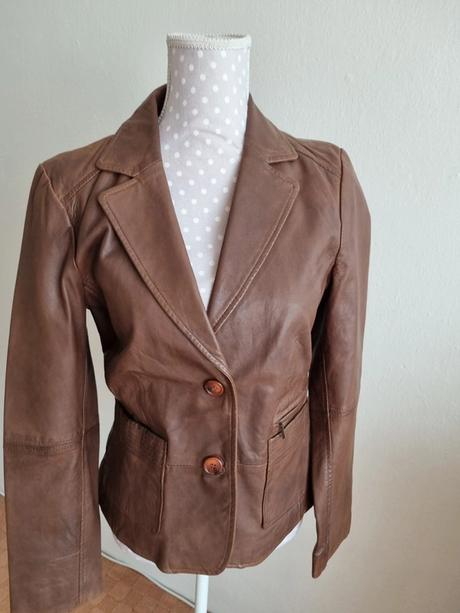 Hnedé kožené sako comma 38, 38