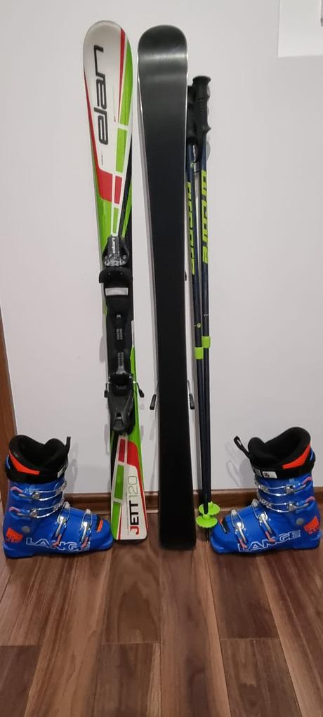 Lyže + lyžiarky + paličky, elan,120-129 cm