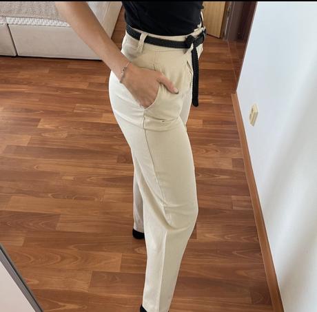 Ľanové nohavice s opaskom, stradivarius,34