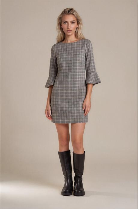 Elegantné kárované šaty s volánovými rukávmi, h&m,xs